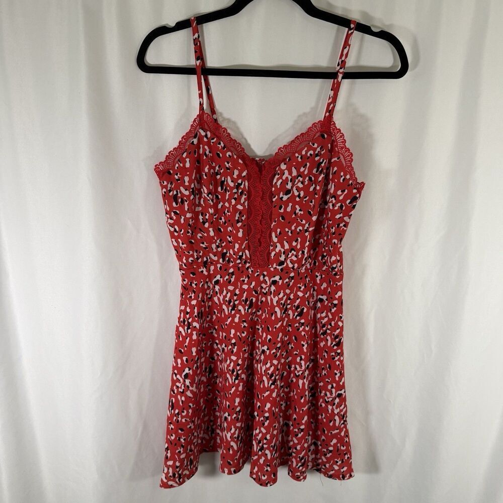 Superdown Mini Dress Women's Small Red Animal Print Sleeveless Lace Trim